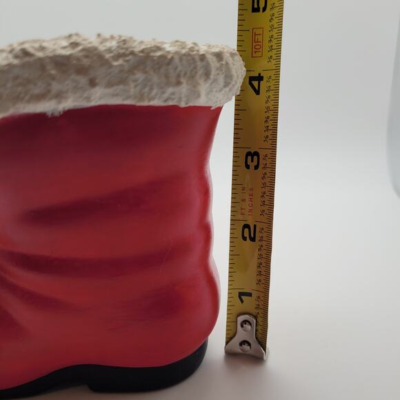Vintage Santa Claus Red Boot Planter Vase Candy Holder 4" Holly Black Buckle - Picture 8 of 10